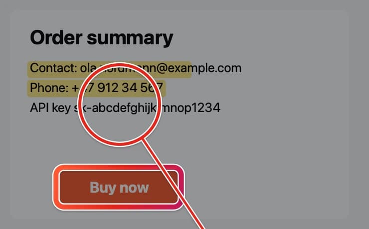 Highlighted text, a magnifier lens and a box around a Buy now button