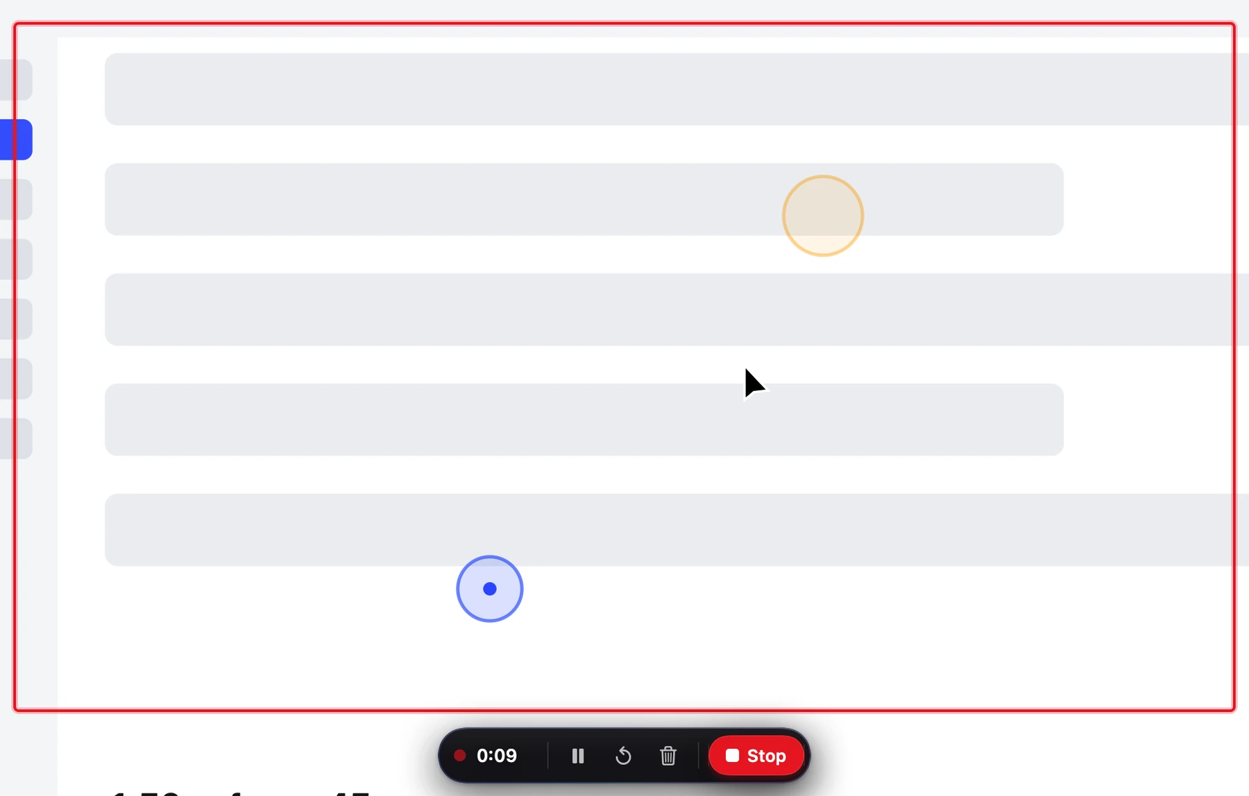 A recording in progress: click ripples and the Stop pill